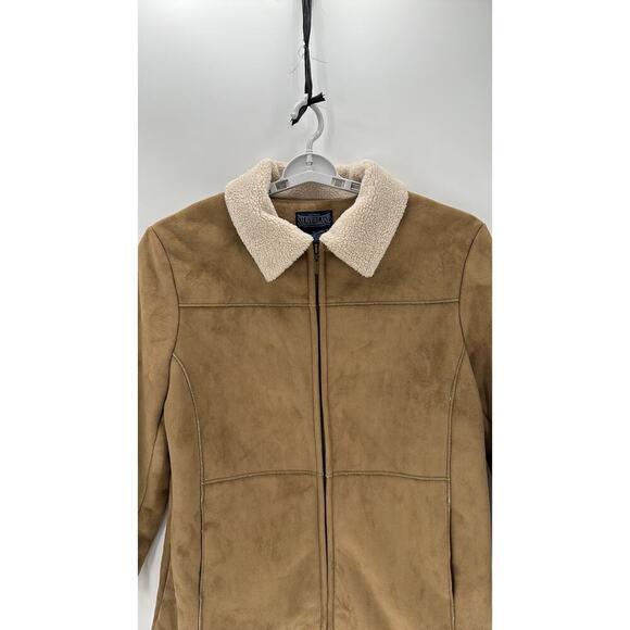 SHAVER LAKE Faux Suede Sherpa Lined Jacket sz xl Front Zip Tan Exposed Seams - Picture 4 of 7